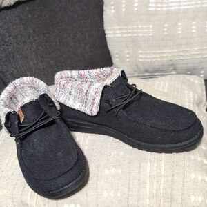 Hey Dude Black Shoes with Colorful Knit Cuff